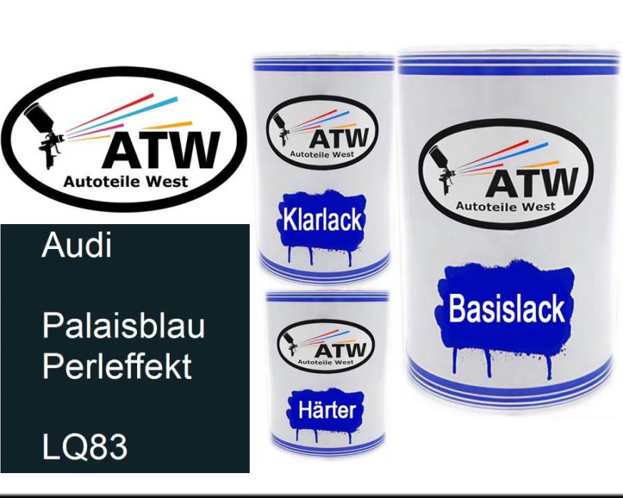 Audi, Palaisblau Perleffekt, LQ83: 500ml Lackdose + 500ml Klarlack + 250ml Härter - Set, von ATW Autoteile West.